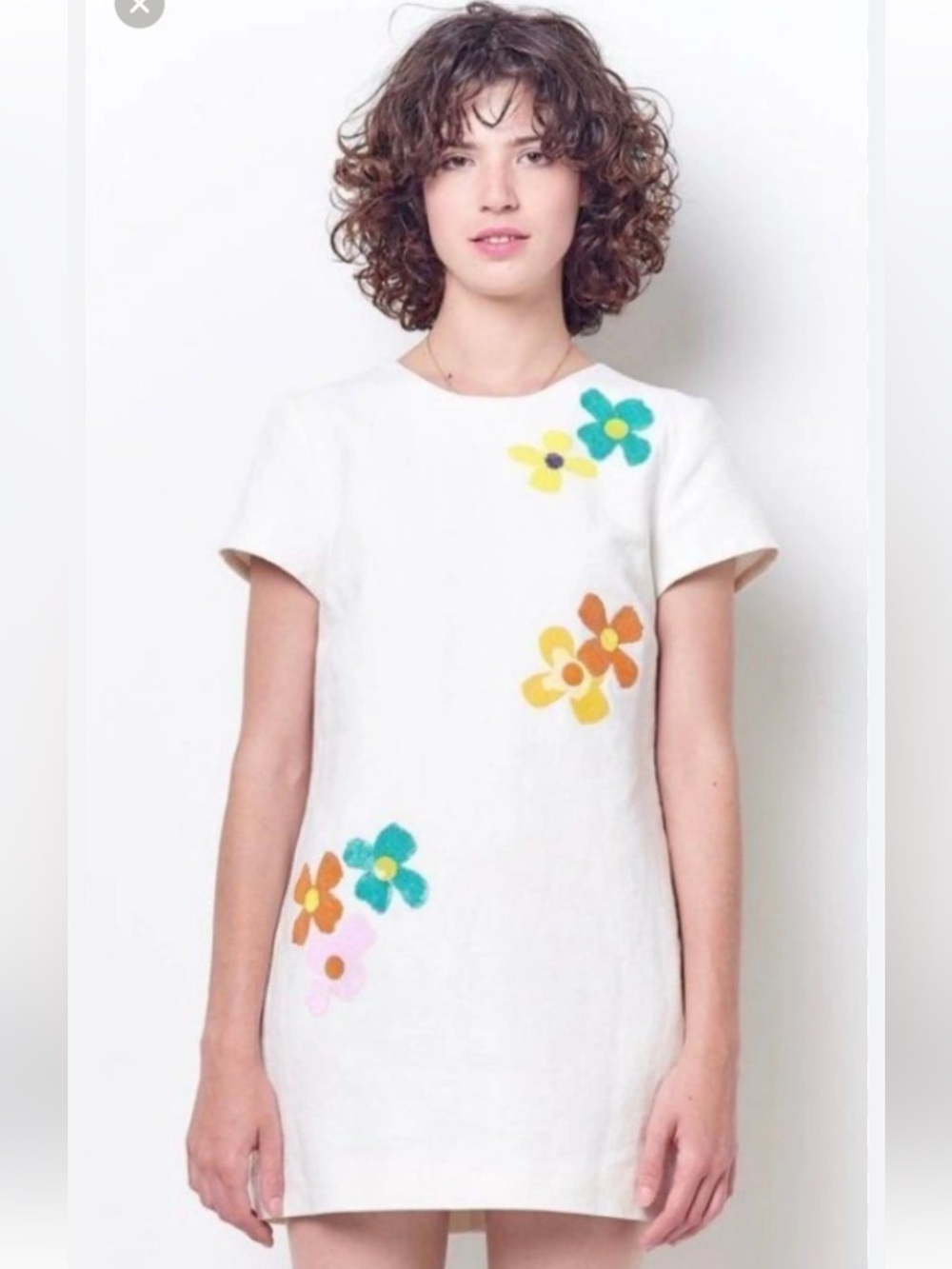 Corey Lynn Calter 'Tanya' Shift LINEN Dress with Sequin Flower XS